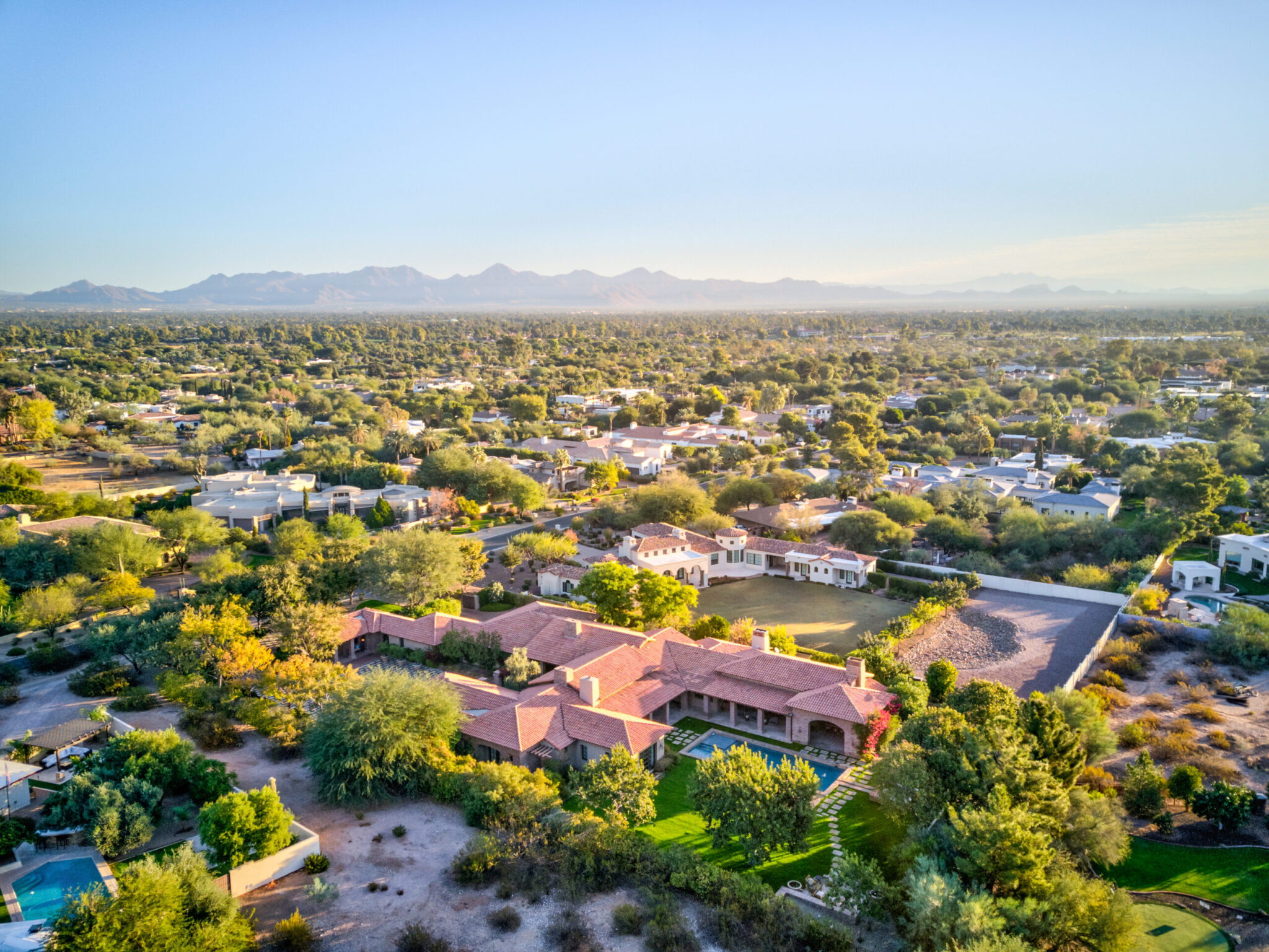 Aerial drone photo of estate home for sale in Scottsdale, AZ